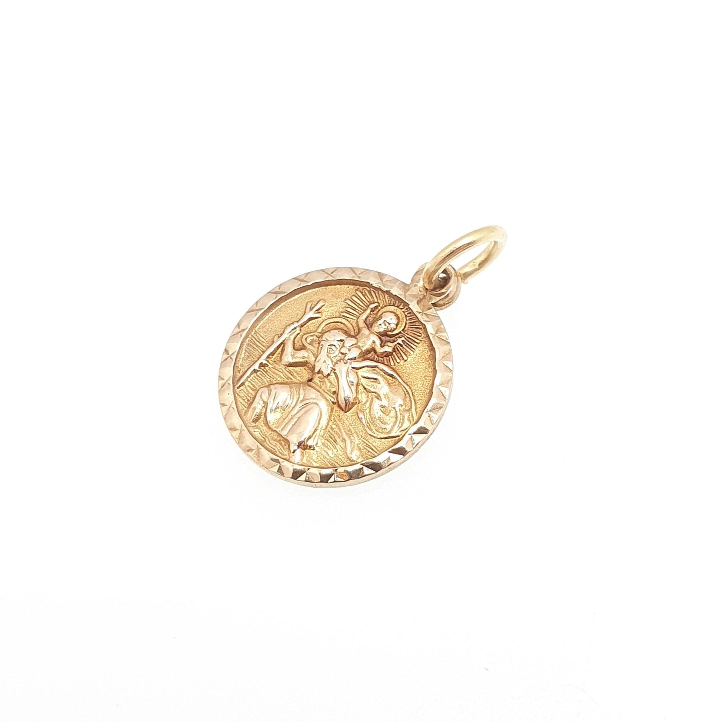 Vintage GEORG JENSEN 9ct 375 Gold St Christopher Charm Pendant Round Small Solid 9k Necklace Saint Jewellery Jewelry
