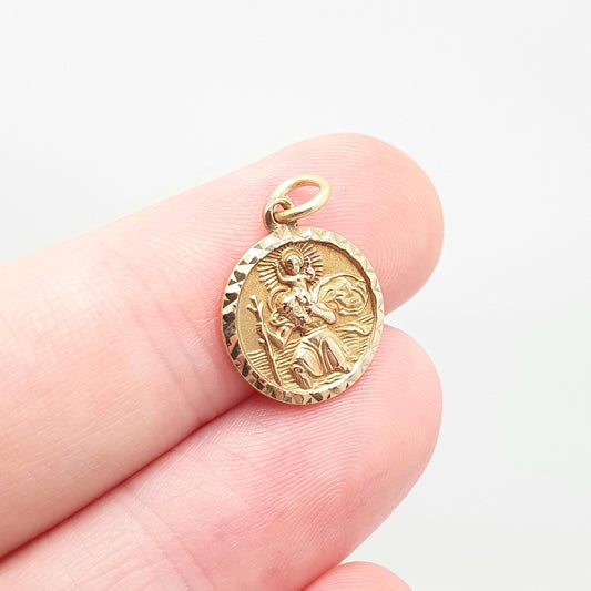 Vintage GEORG JENSEN 9ct 375 Gold St Christopher Charm Pendant Round Small Solid 9k Necklace Saint Jewellery Jewelry