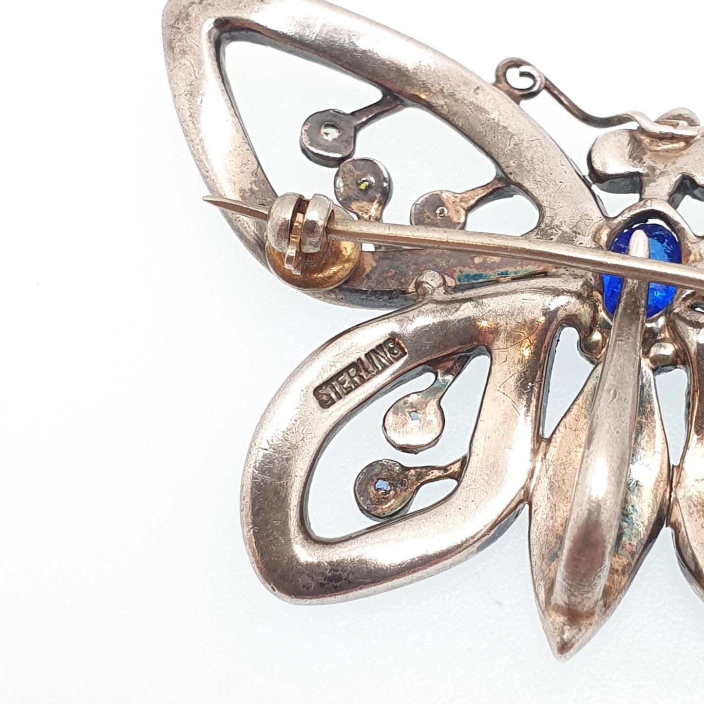 Antique Sterling Silver Butterfly Brooch Multi-coloured Paste Pendant Necklace Insect Bug Art Deco 1920s Large Big