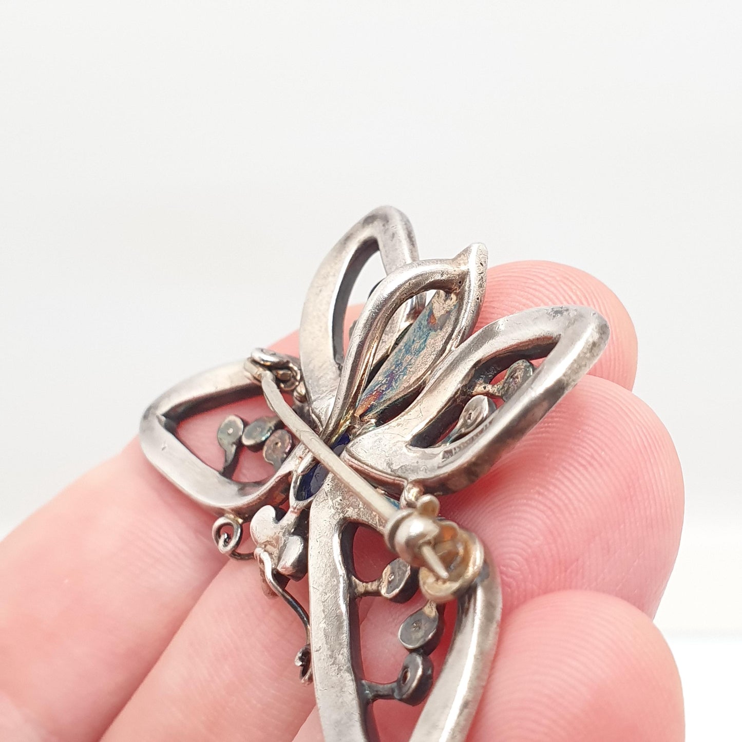 Antique Sterling Silver Butterfly Brooch Multi-coloured Paste Pendant Necklace Insect Bug Art Deco 1920s Large Big