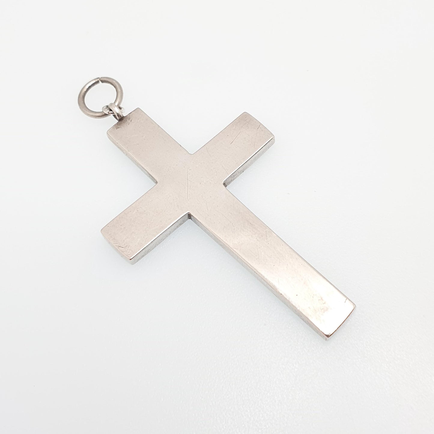 Antique Victorian Solid Silver Scottish Cross Necklace Pendant Aberdeenshire Agate Crucifix Speckled Pink Grey Big Large Vintage