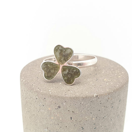 Old Vintage Sterling Silver Connemara Marble Clover Ring 1956 Hallmark Irish Lucky Signet Ireland Gemstone Vintage Womens