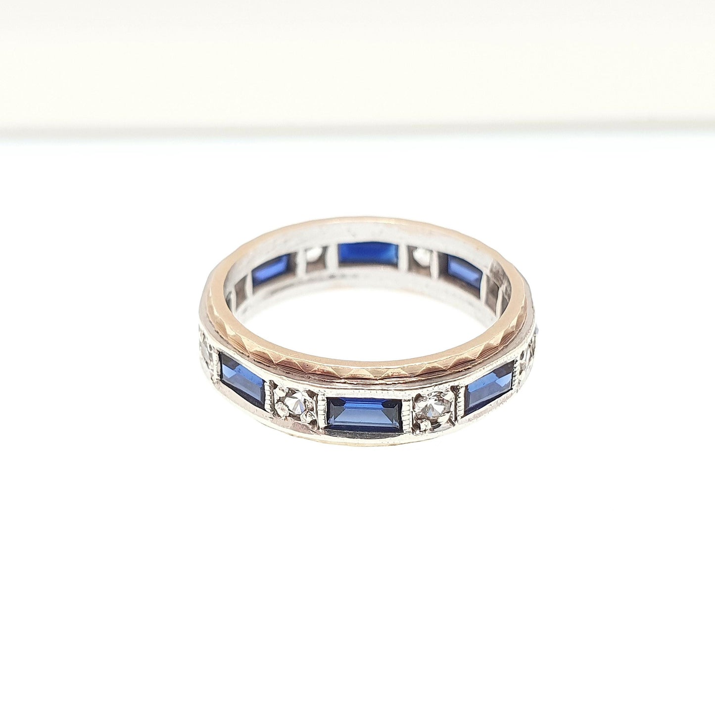 Vintage 9ct Gold Sapphire Eternity Ring White Spinel Baguette Cut Full Band Gemstone Solid 9k 375 Womens Jewelry Jewellery