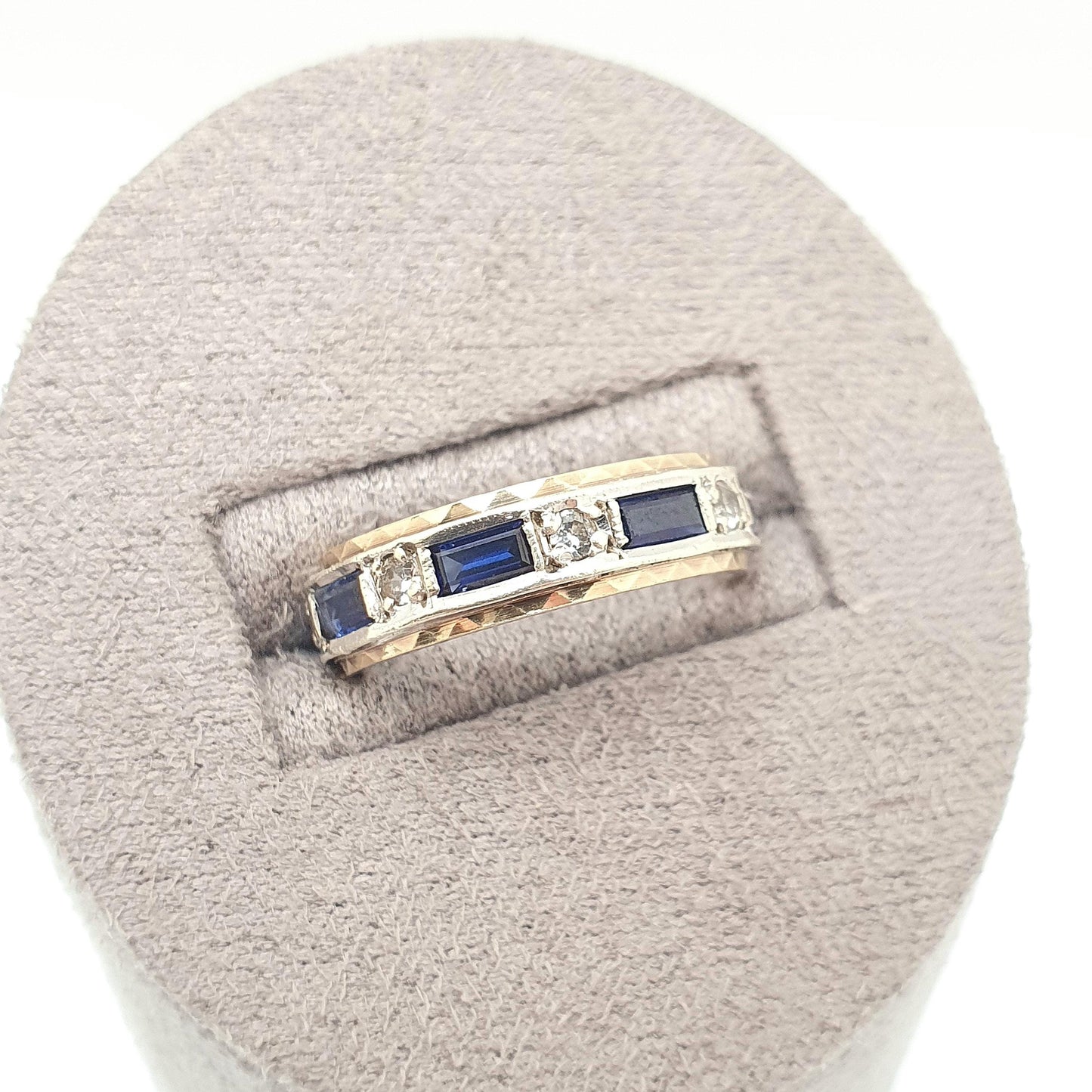 Vintage 9ct Gold Sapphire Eternity Ring White Spinel Baguette Cut Full Band Gemstone Solid 9k 375 Womens Jewelry Jewellery