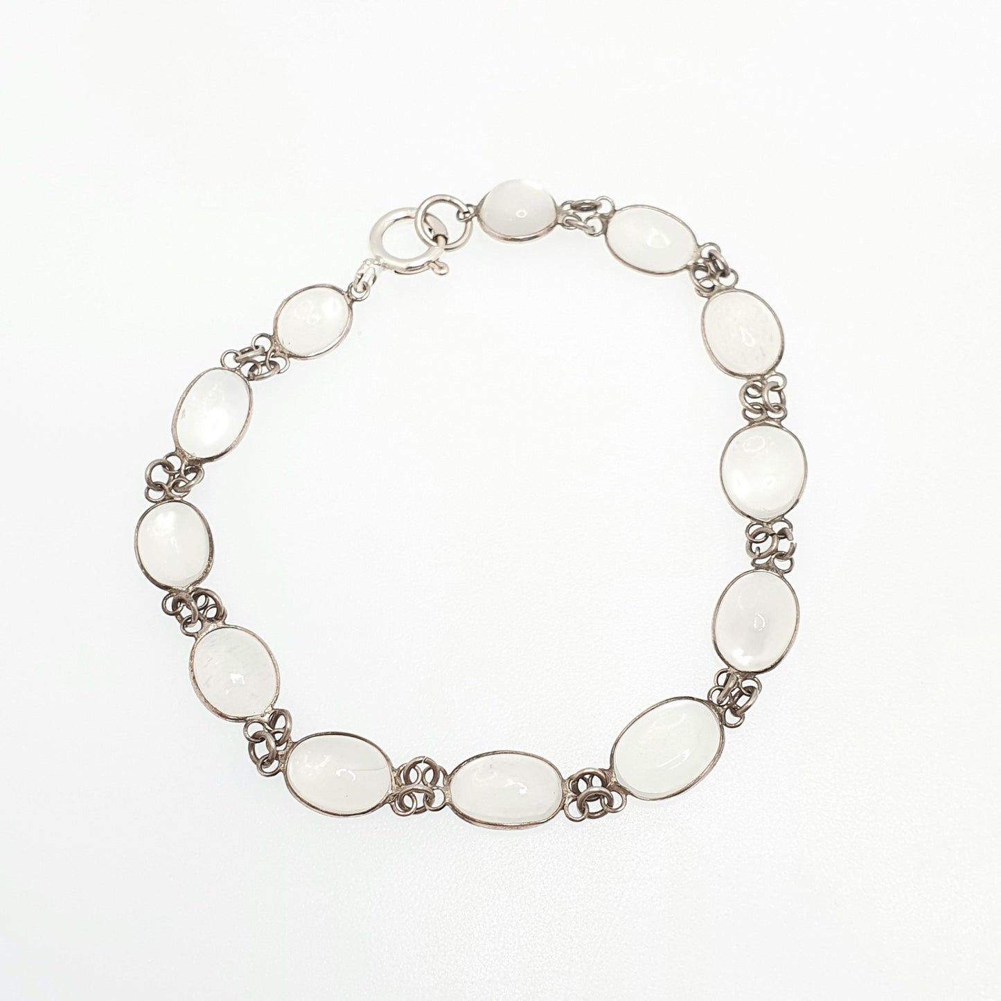 Antique Moonstone Solid Silver Bracelet Genuine Real Moonstones White Victorian Oval Cabochon Vintage Womens Jewelry Jewellery