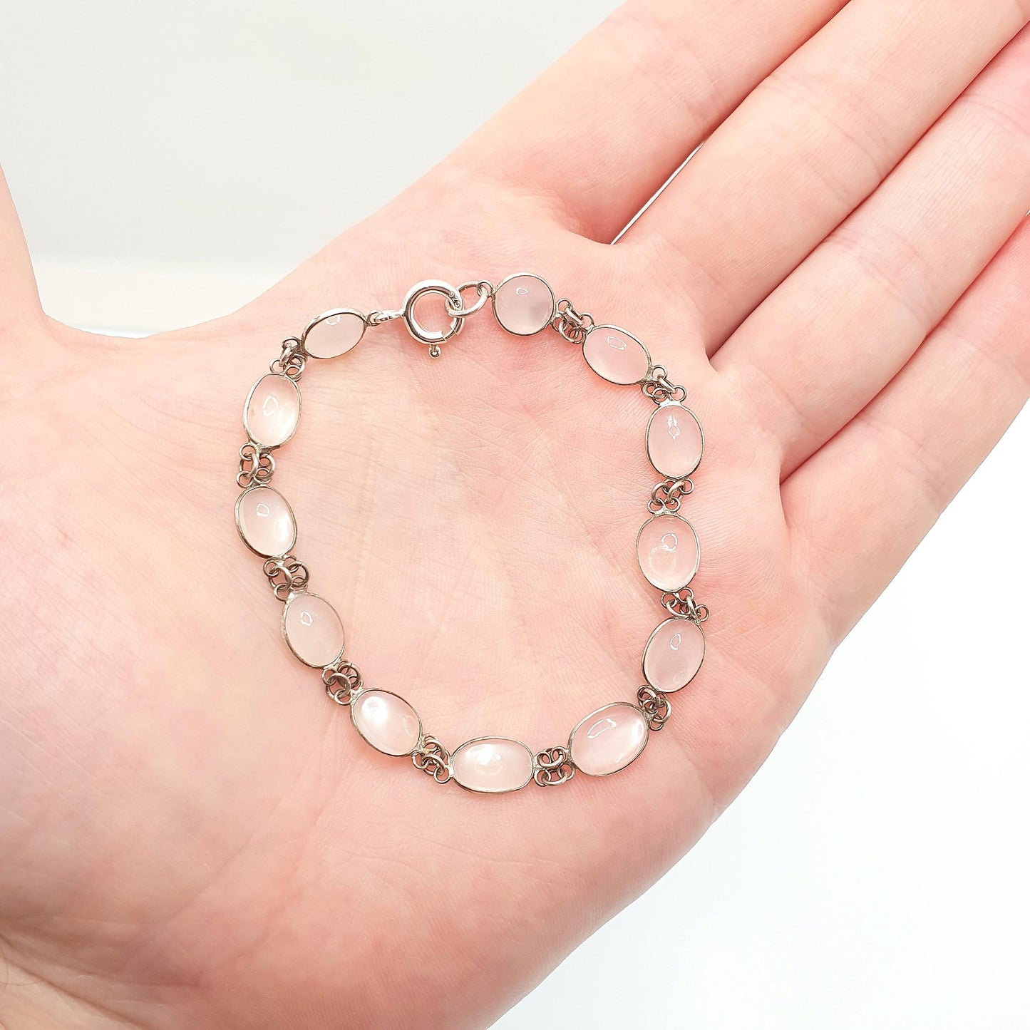 Antique Moonstone Solid Silver Bracelet Genuine Real Moonstones White Victorian Oval Cabochon Vintage Womens Jewelry Jewellery