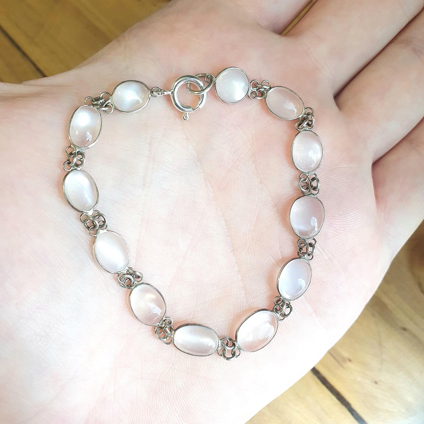Antique Moonstone Solid Silver Bracelet Genuine Real Moonstones White Victorian Oval Cabochon Vintage Womens Jewelry Jewellery