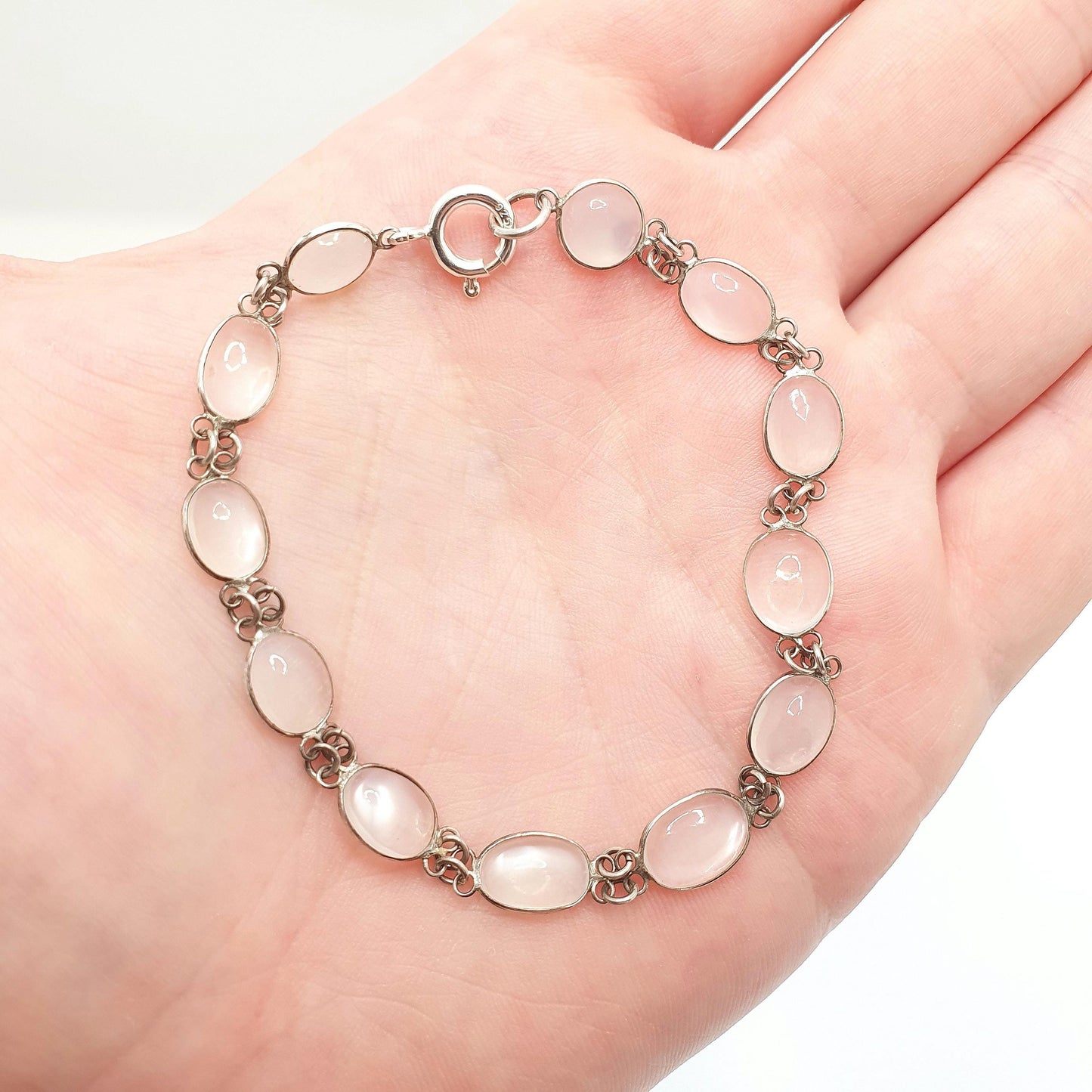 Antique Moonstone Solid Silver Bracelet Genuine Real Moonstones White Victorian Oval Cabochon Vintage Womens Jewelry Jewellery