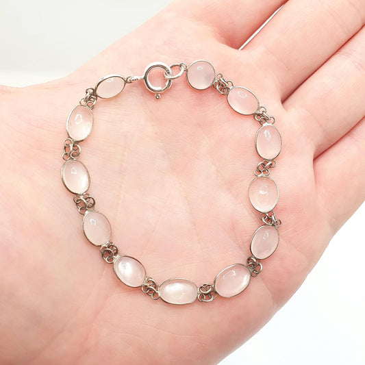 Antique Moonstone Solid Silver Bracelet Genuine Real Moonstones White Victorian Oval Cabochon Vintage Womens Jewelry Jewellery