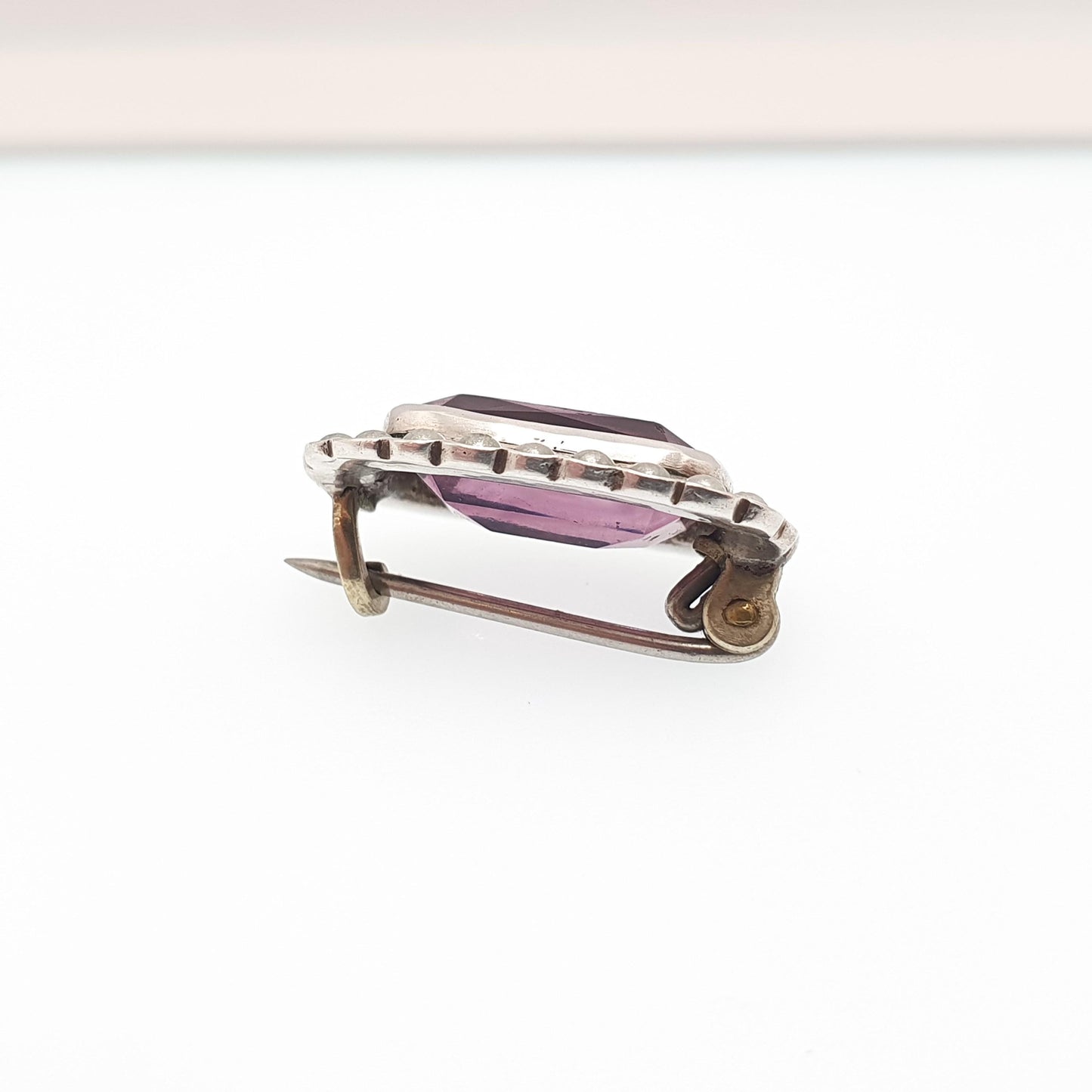 Antique Solid Silver Amethyst Paste Brooch Victorian Seed Pearl Rectangular 1800s Vintage Womens Jewelry Jewellery