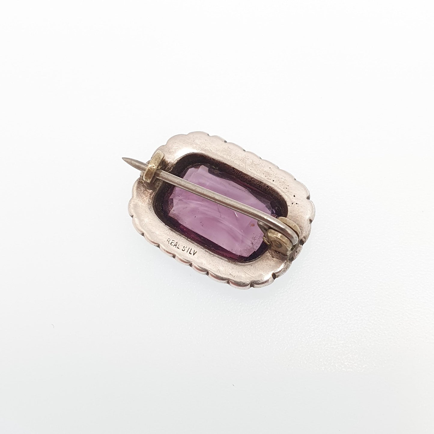Antique Solid Silver Amethyst Paste Brooch Victorian Seed Pearl Rectangular 1800s Vintage Womens Jewelry Jewellery