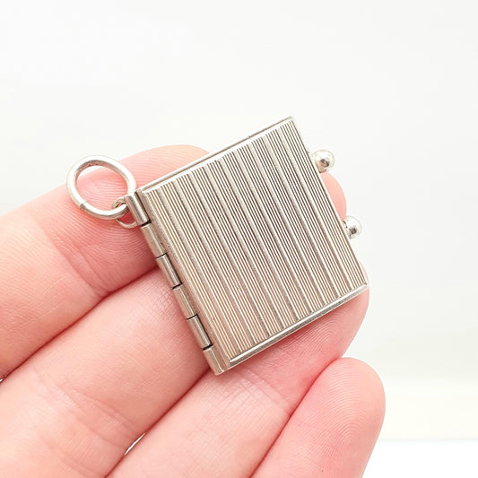 Old Vintage Solid Silver Book Locket FRANZ SCHEURLE Large Big Pendant Necklace Photo Picture Retro Jewelry Jewellery