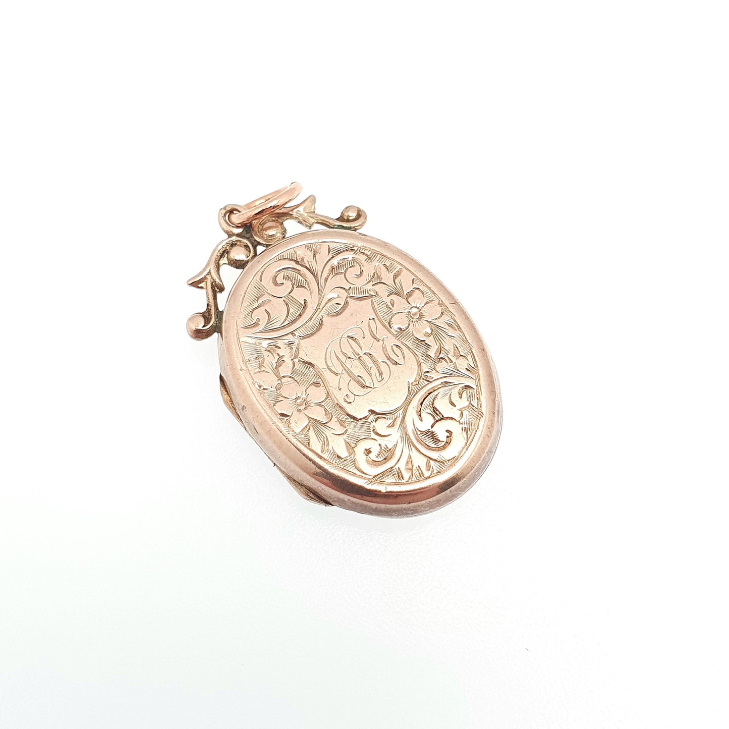 Antique 9ct Rose Gold Locket Solid 9k 375 Oval Engraved Initials Pendant Fine Back Front Necklace Jewelry Womens Jewellery