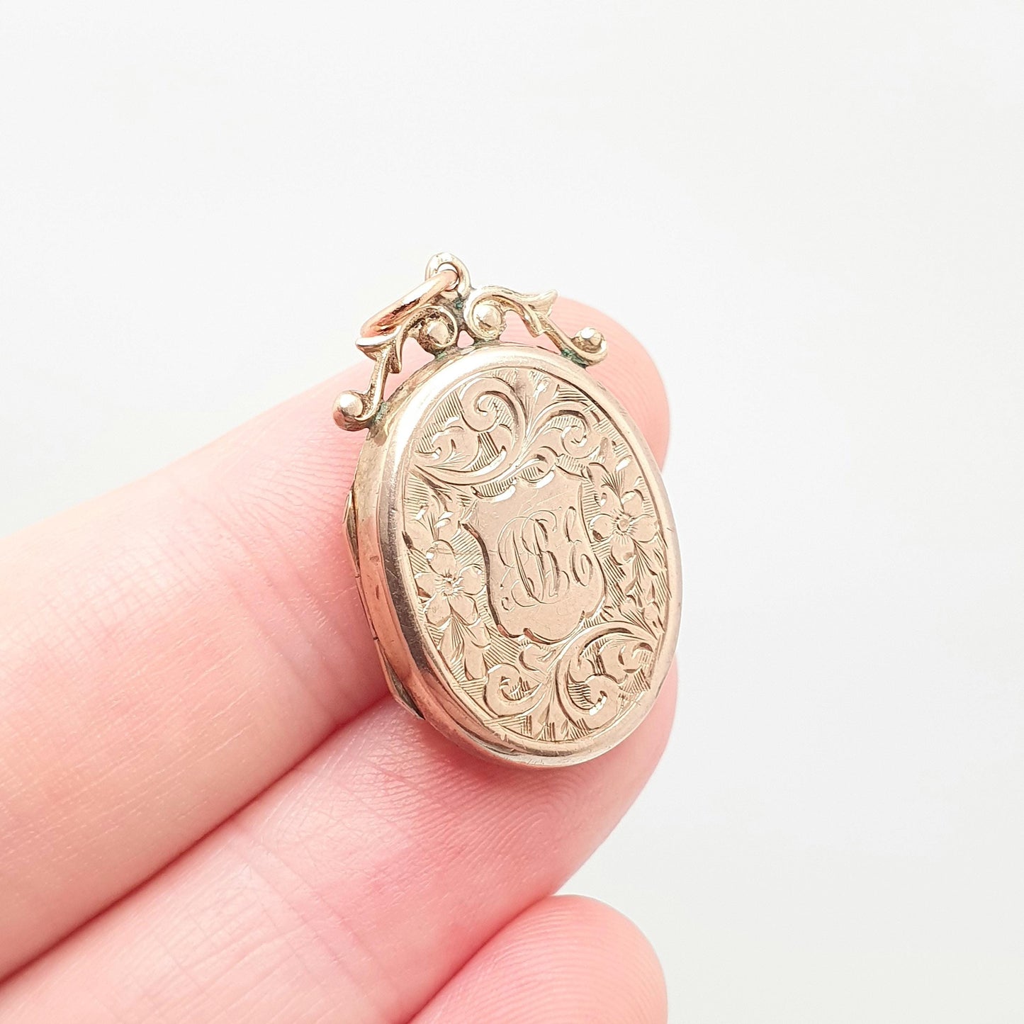 Antique 9ct Rose Gold Locket Solid 9k 375 Oval Engraved Initials Pendant Fine Back Front Necklace Jewelry Womens Jewellery