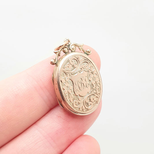 Antique 9ct Rose Gold Locket Solid 9k 375 Oval Engraved Initials Pendant Fine Back Front Necklace Jewelry Womens Jewellery