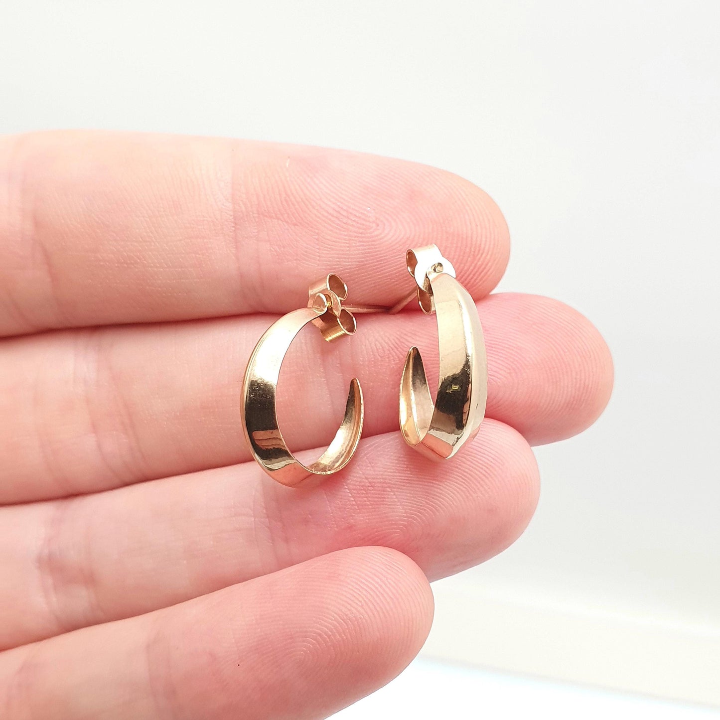 Vintage 9k 9ct Gold Hoop Earrings Stud Three Quarter Solid 375 Yellow Retro Solid 9kt 375 Womens Jewelry Jewellery