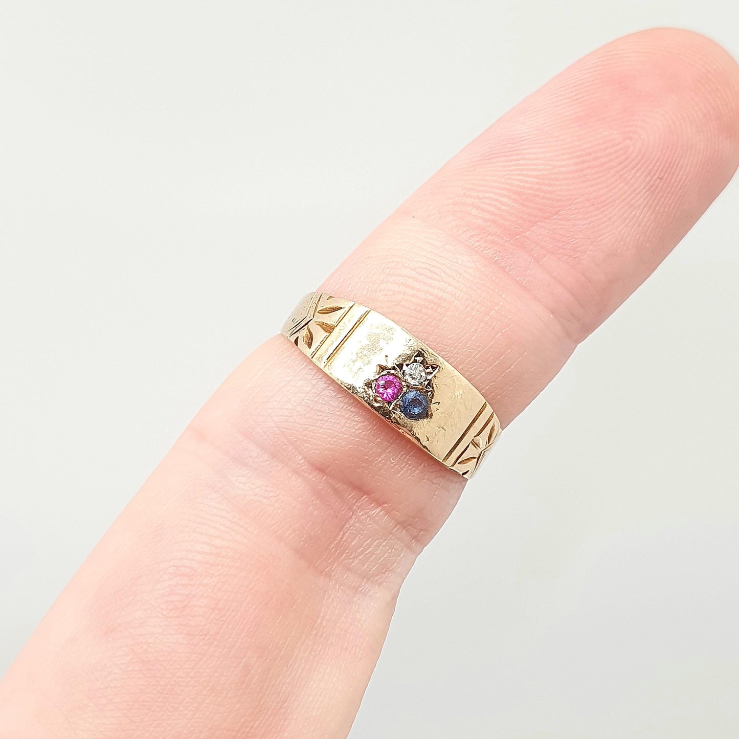 Antique 18ct Sapphire Diamond Ruby Ring Victorian Solid Gold 18k 750 18kt Gemstone Womens Vintage Jewelry Jewellery