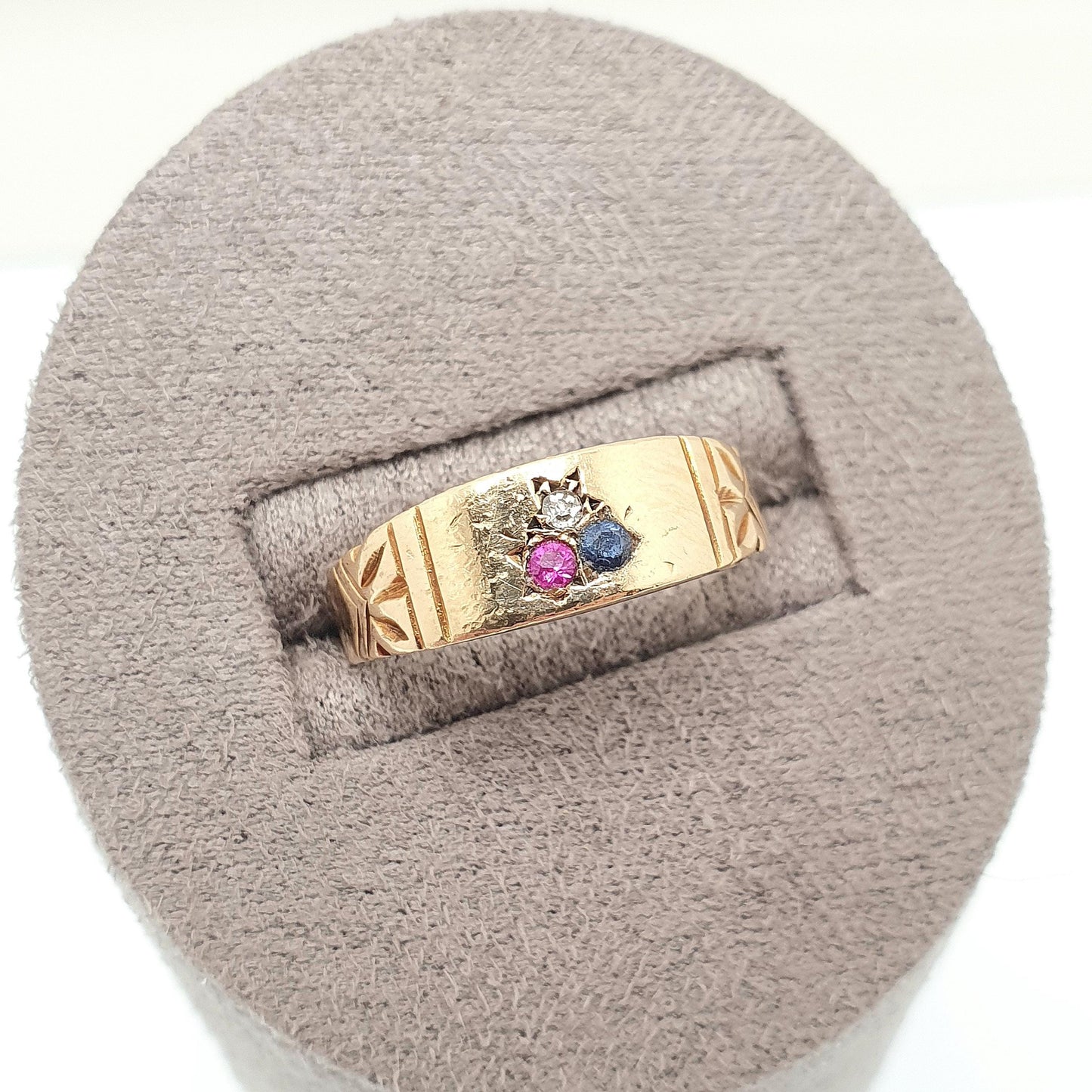 Antique 18ct Sapphire Diamond Ruby Ring Victorian Solid Gold 18k 750 18kt Gemstone Womens Vintage Jewelry Jewellery