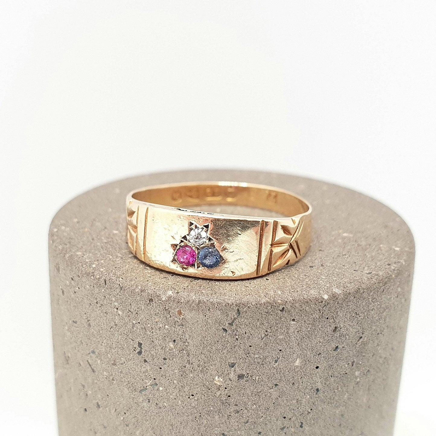 Antique 18ct Sapphire Diamond Ruby Ring Victorian Solid Gold 18k 750 18kt Gemstone Womens Vintage Jewelry Jewellery