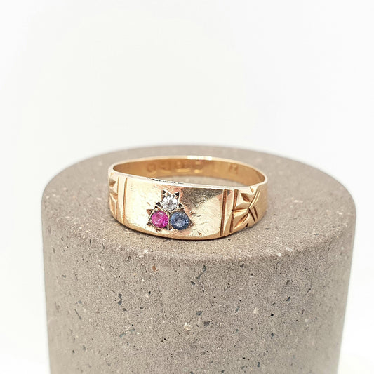 Antique 18ct Sapphire Diamond Ruby Ring Victorian Solid Gold 18k 750 18kt Gemstone Womens Vintage Jewelry Jewellery