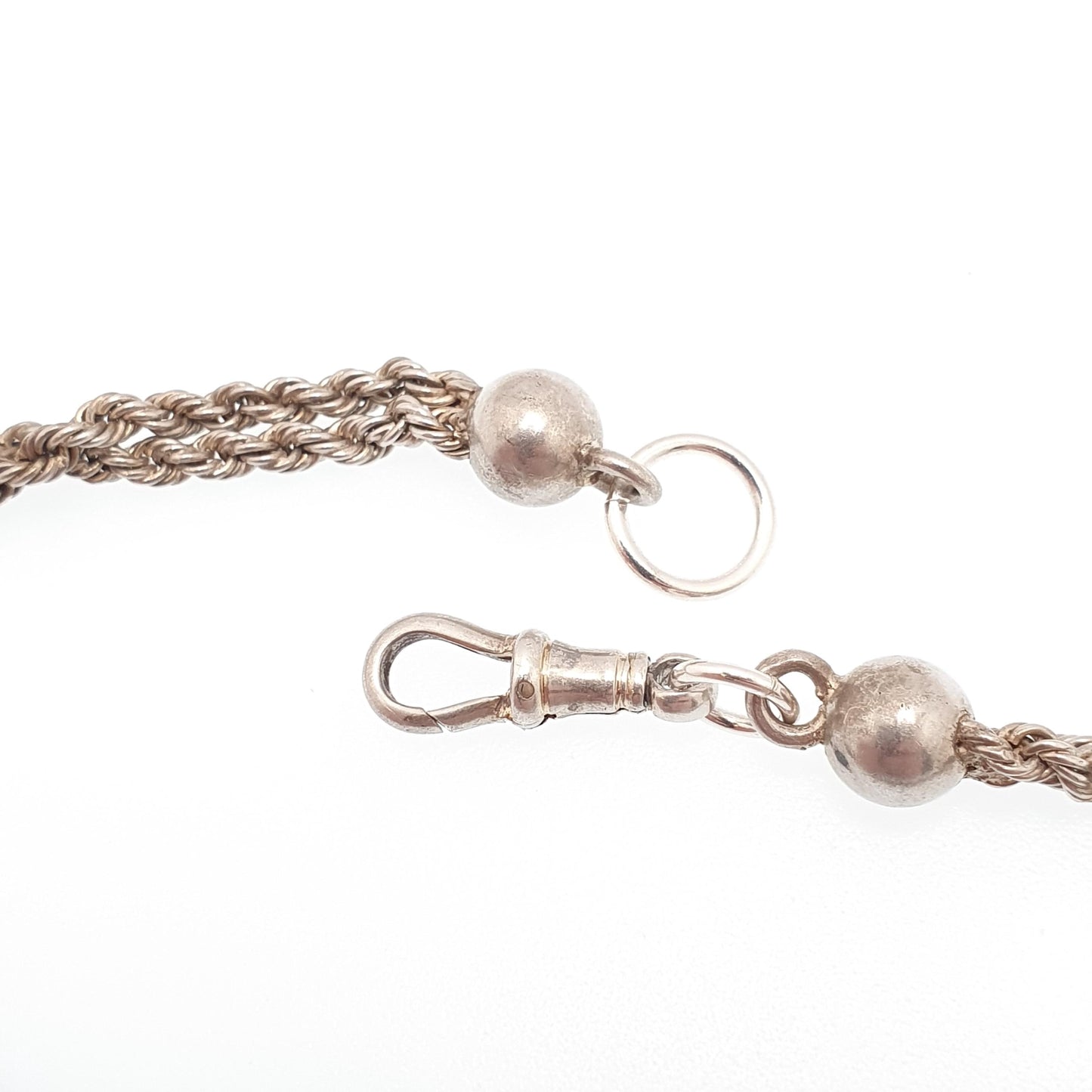 Antique Solid Silver Albertina Bracelet Victorian Heart Centre Rope Link Chain 9.58g 20cm Vintage Womens Jewelry Jewellery