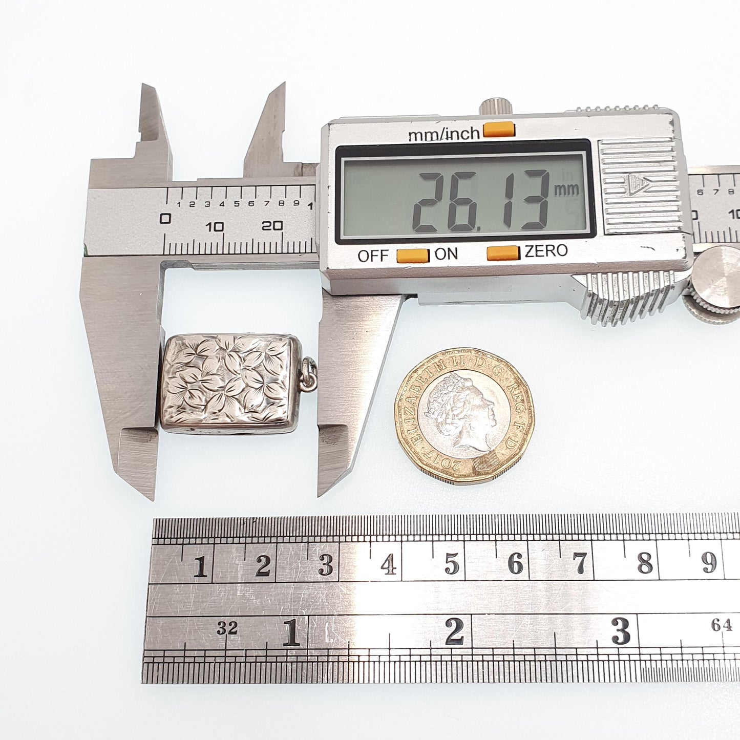 Antique Sterling Silver Locket Rectangular Small 1903 Hallmarked Solid 925 Leaf Engraved Pendant Photo Vintage Jewelry Jewellery