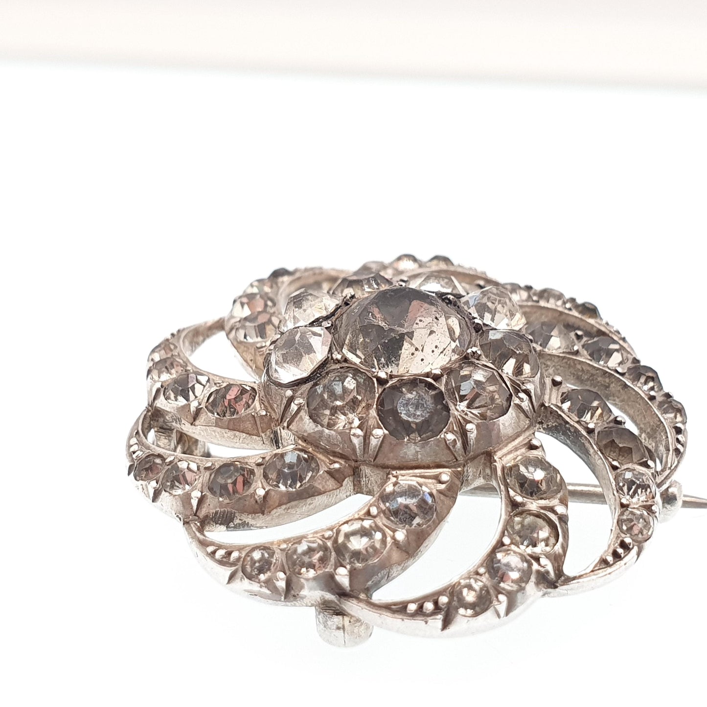 Antique Diamond Paste Solid Silver Brooch Victorian Spiral Swirl PARISIAN DIAMOND COMPANY Vintage Jewelry Jewellery