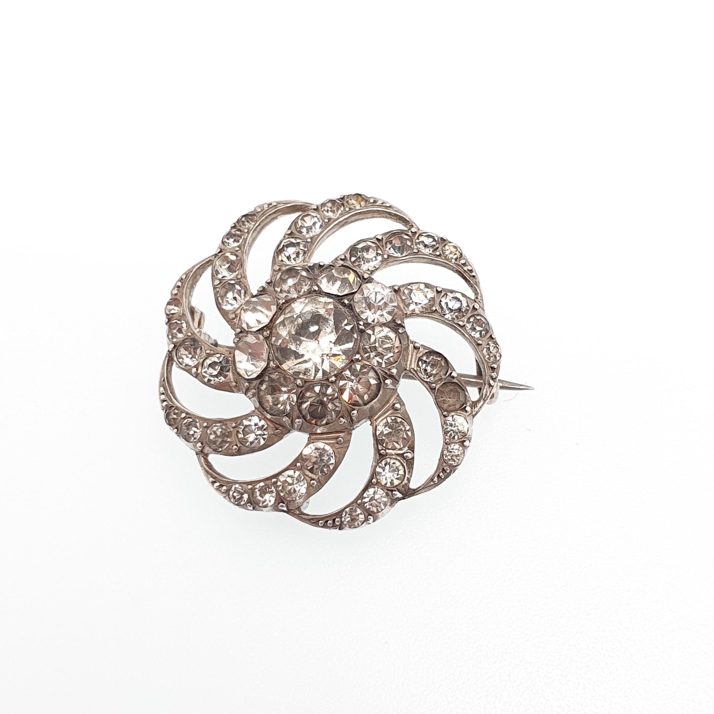 Antique Diamond Paste Solid Silver Brooch Victorian Spiral Swirl PARISIAN DIAMOND COMPANY Vintage Jewelry Jewellery