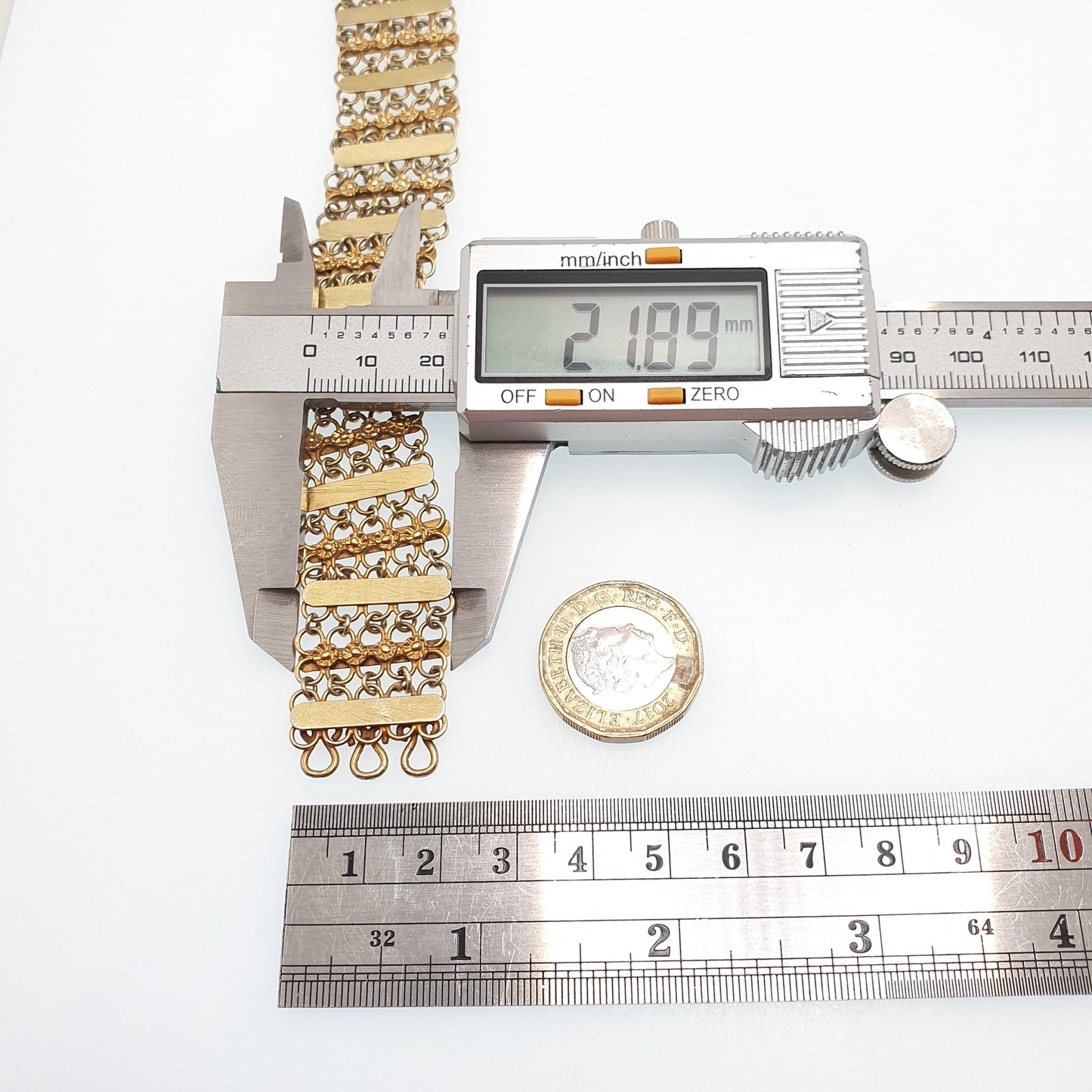 Antique Victorian Gold on Solid Silver Bracelet Gate Link Chainmail Indian Style 25.52g 19cm Flower Womens Jewelry Retro Jewellery