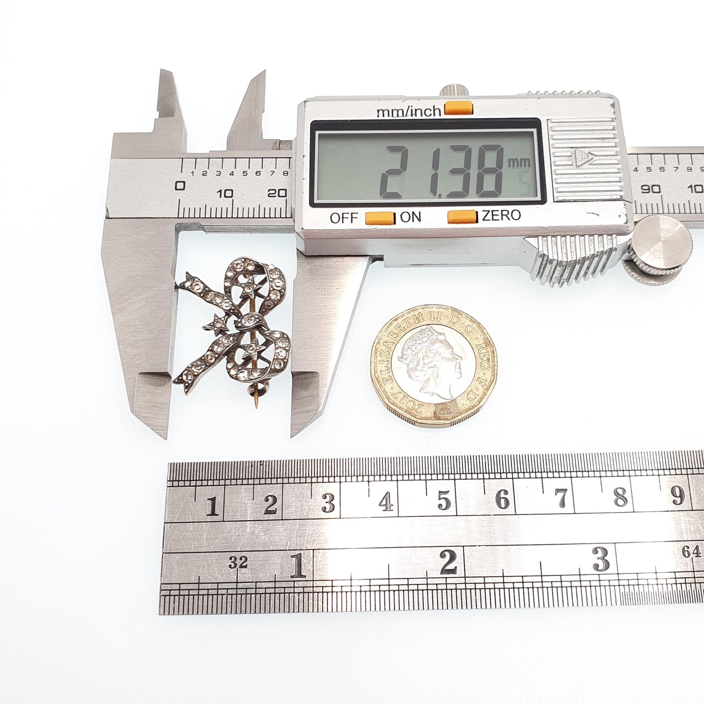 Antique Victorian Paste Sterling Silver Star & Bow Brooch PARISIAN DIAMOND COMPANY Ribbon Diamond Pastes Celestial Jewelry Jewellery Vintage