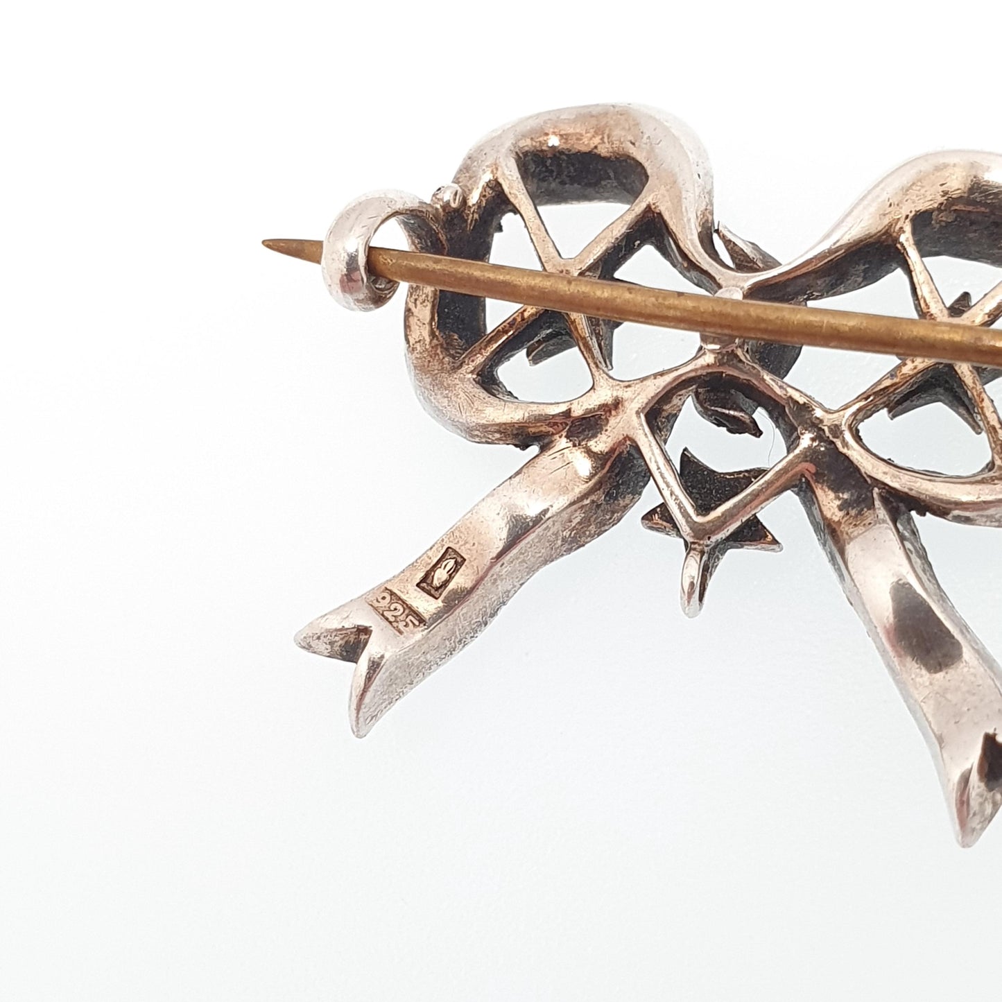 Antique Victorian Paste Sterling Silver Star & Bow Brooch PARISIAN DIAMOND COMPANY Ribbon Diamond Pastes Celestial Jewelry Jewellery Vintage