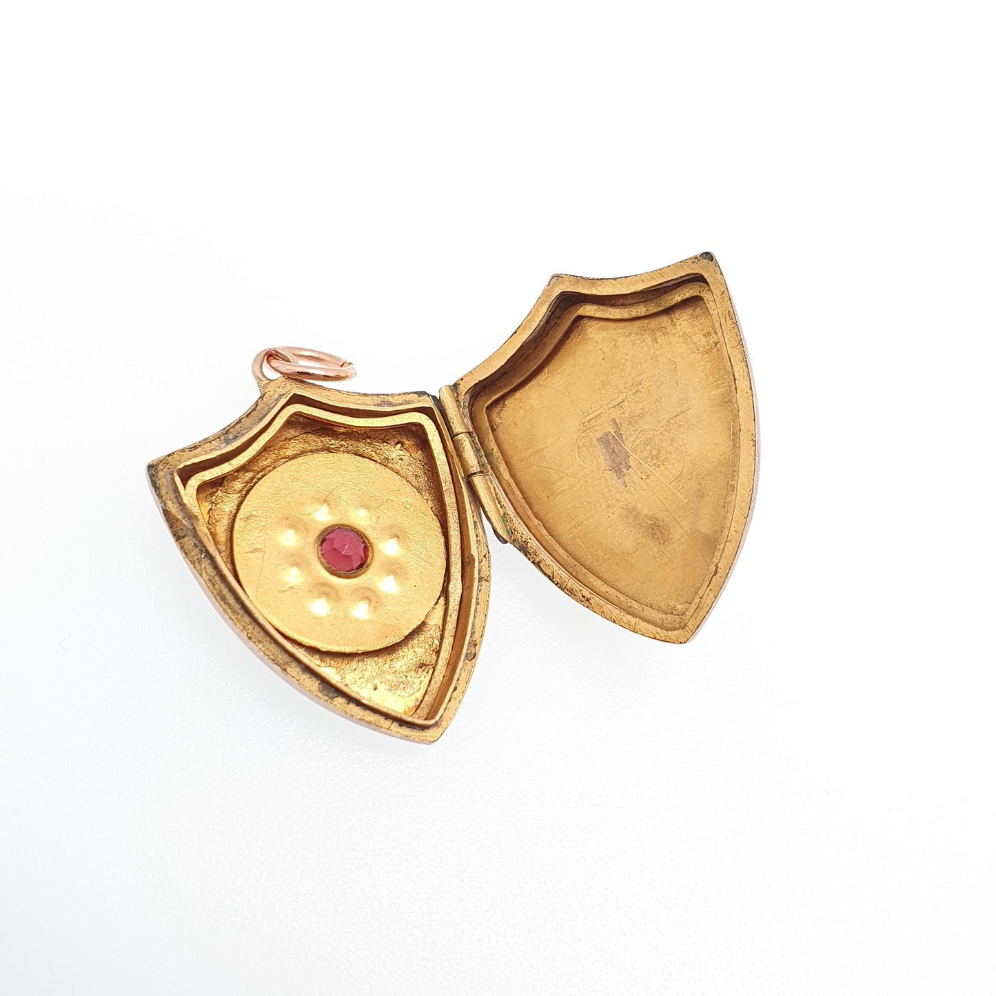 Antique Victorian 9ct Rose Gold Seed Pearl & Garnet Shield Locket Necklace Pendant Solid 375 9k Gold Front Back Vintage Jewellery Jewelry