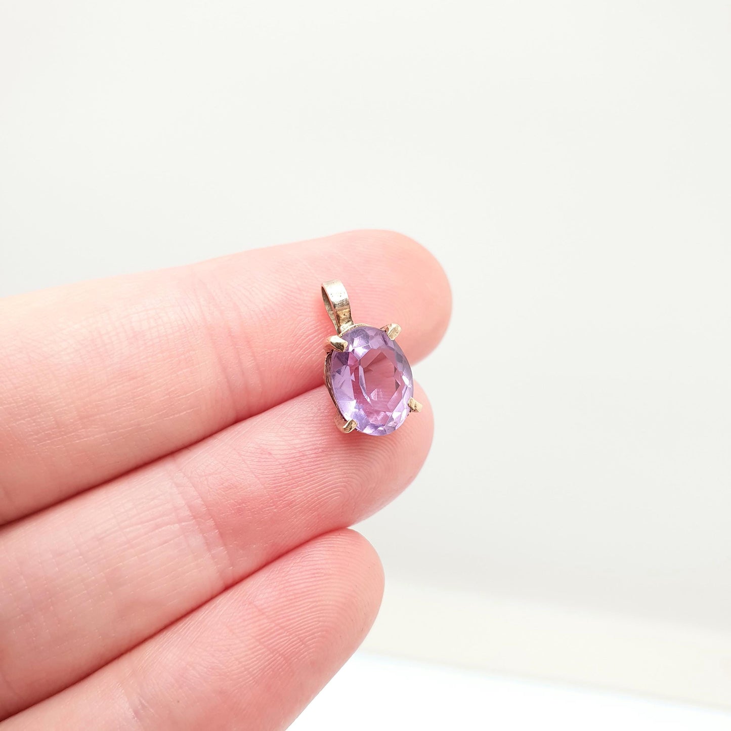 Vintage 9ct 9k Gold Amethyst Necklace Pendant Oval Cut Petite Tiny Small Solid 375 Retro Gemstone Carat Womens Ladies Jewellery Jewelry