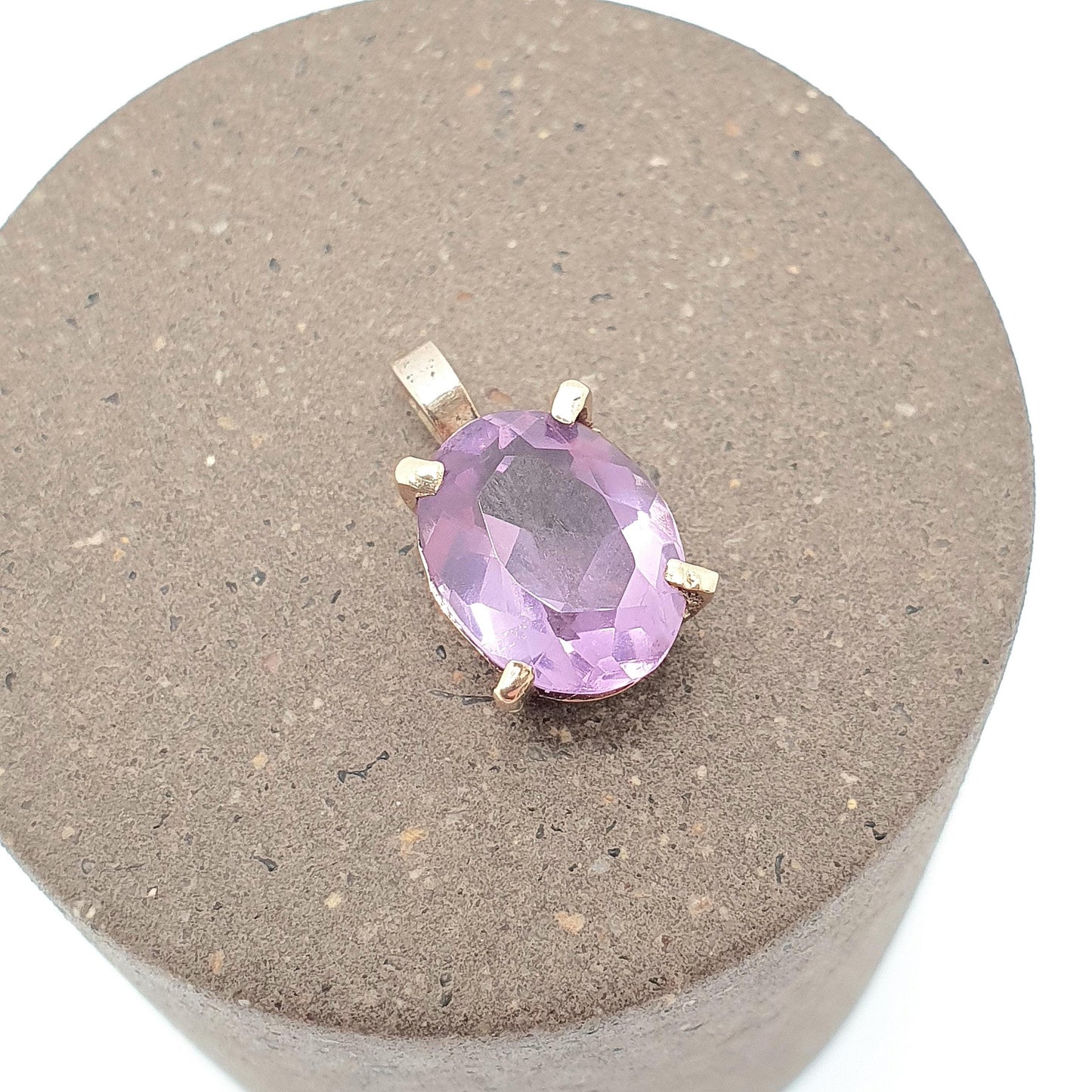 Vintage 9ct 9k Gold Amethyst Necklace Pendant Oval Cut Petite Tiny Small Solid 375 Retro Gemstone Carat Womens Ladies Jewellery Jewelry