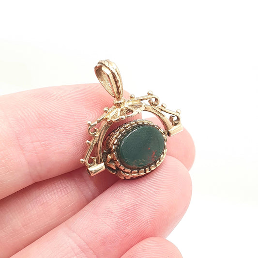 Vintage 9ct 9k Gold Spinner Fob Pendant Bloodstone Onyx Carnelian Necklace Victorian Style Hallmarked 375 Womens Jewelry Jewellery