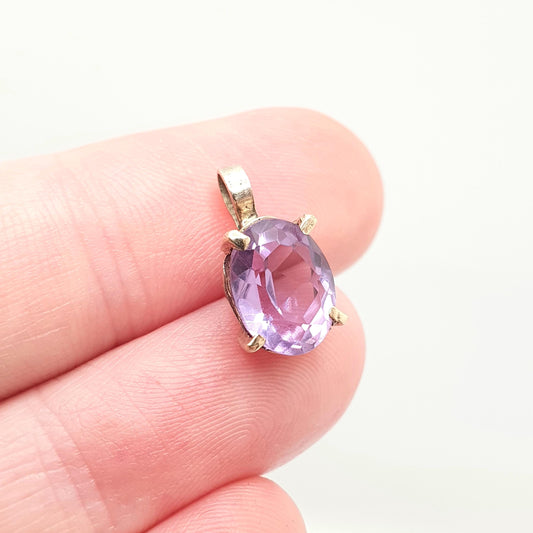 Vintage 9ct 9k Gold Amethyst Necklace Pendant Oval Cut Petite Tiny Small Solid 375 Retro Gemstone Carat Womens Ladies Jewellery Jewelry