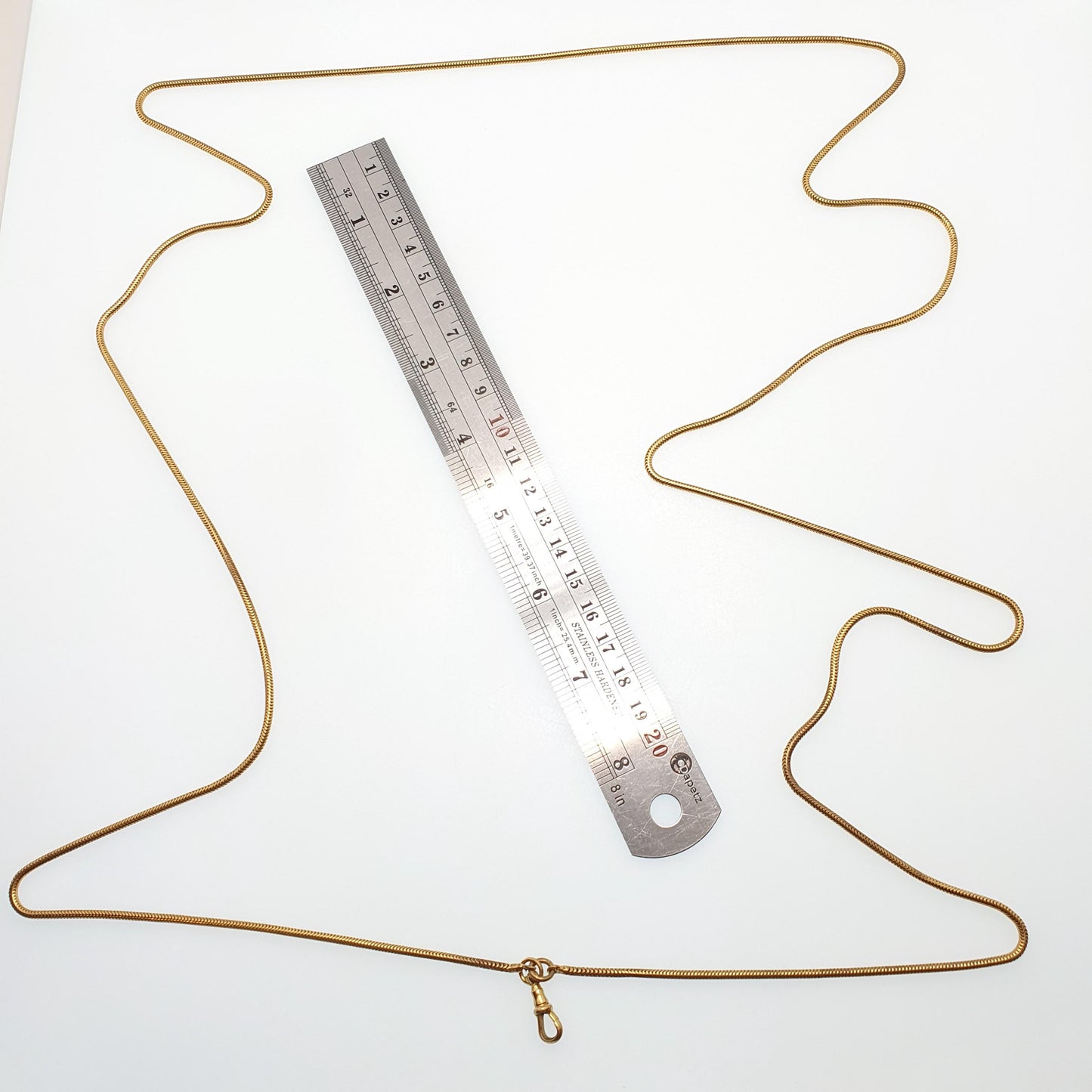 Antique Victorian Muff Chain Necklace Snake Link Rolled Gold Filled Dog Clip Very Long 140cm 28.67g Yellow Guard Vintage Womens Jewelry