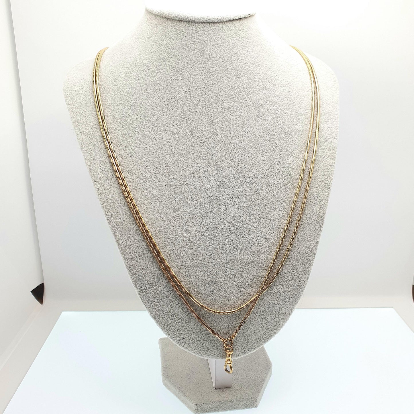 Antique Victorian Muff Chain Necklace Snake Link Rolled Gold Filled Dog Clip Very Long 140cm 28.67g Yellow Guard Vintage Womens Jewelry