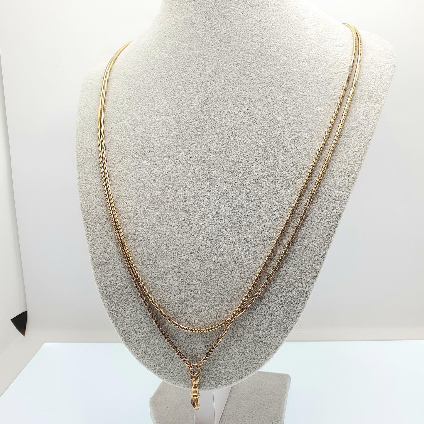 Antique Victorian Muff Chain Necklace Snake Link Rolled Gold Filled Dog Clip Very Long 140cm 28.67g Yellow Guard Vintage Womens Jewelry