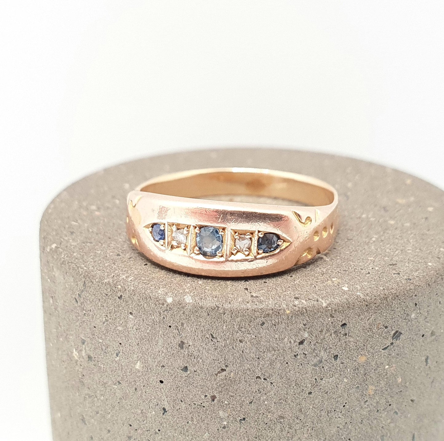 Antique 15ct Gold Sapphire Ring Diamond Victorian Solid 625 15 Carat Fine Estate Womens Vintage Jewelry Jewellery