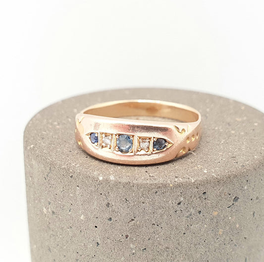 Antique 15ct Gold Sapphire Ring Diamond Victorian Solid 625 15 Carat Fine Estate Womens Vintage Jewelry Jewellery