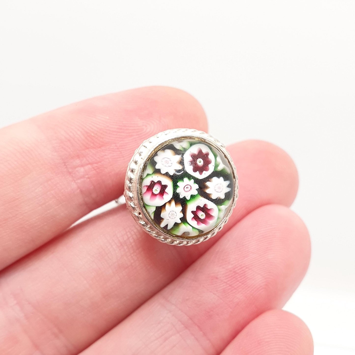 Vintage Sterling Silver Millefiori Pendant Fob Necklace Genuine Murano Venetian Solid 925 Womens Jewelry Jewellery