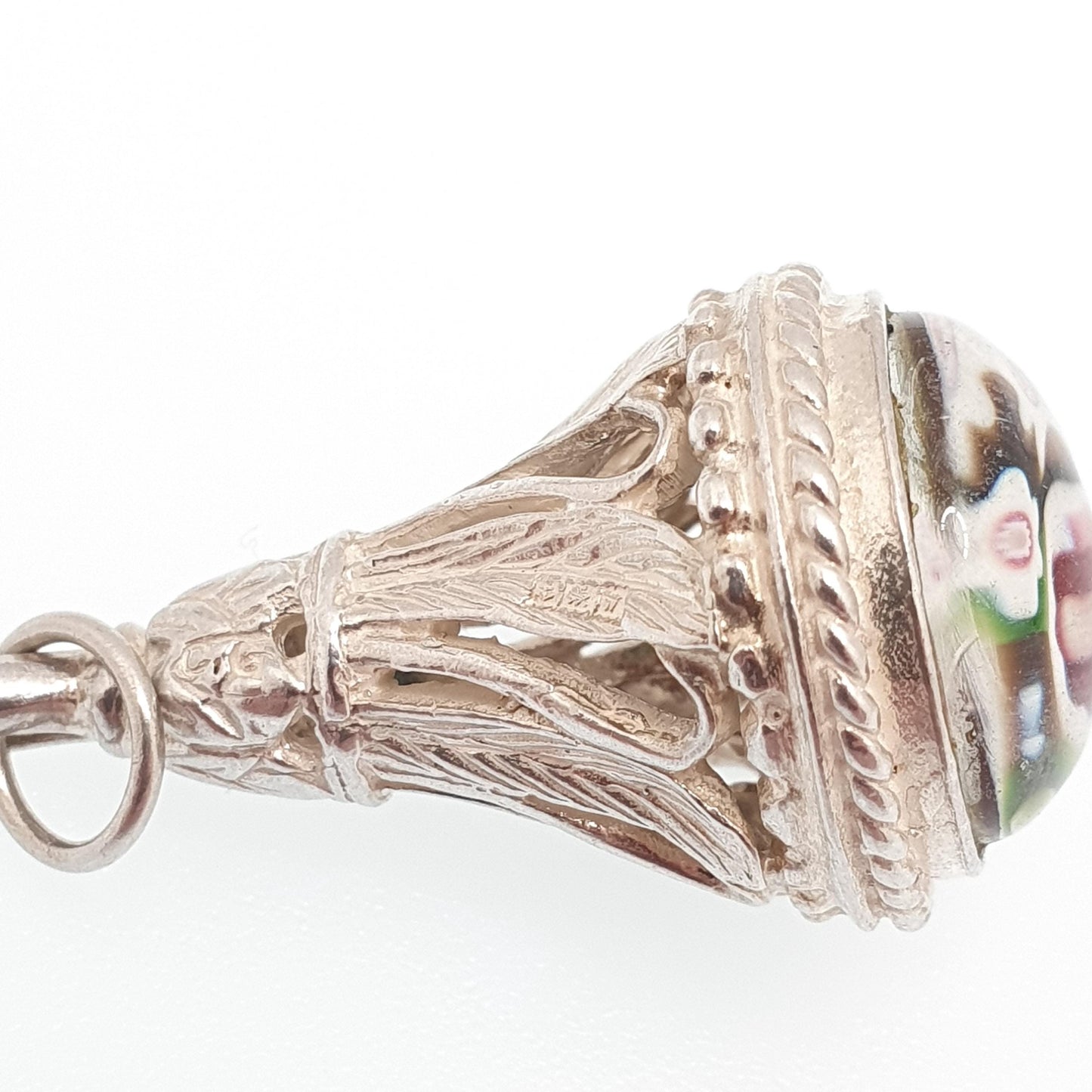 Vintage Sterling Silver Millefiori Pendant Fob Necklace Genuine Murano Venetian Solid 925 Womens Jewelry Jewellery