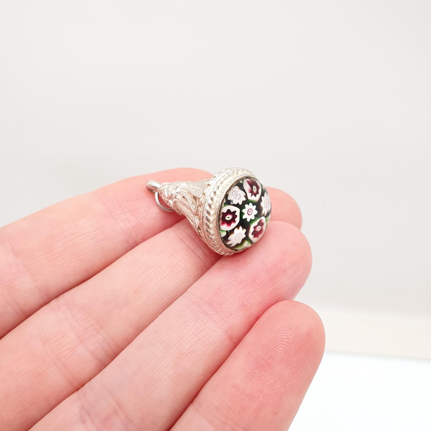 Vintage Sterling Silver Millefiori Pendant Fob Necklace Genuine Murano Venetian Solid 925 Womens Jewelry Jewellery