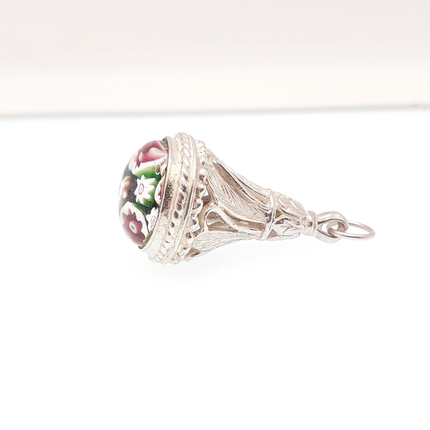 Vintage Sterling Silver Millefiori Pendant Fob Necklace Genuine Murano Venetian Solid 925 Womens Jewelry Jewellery