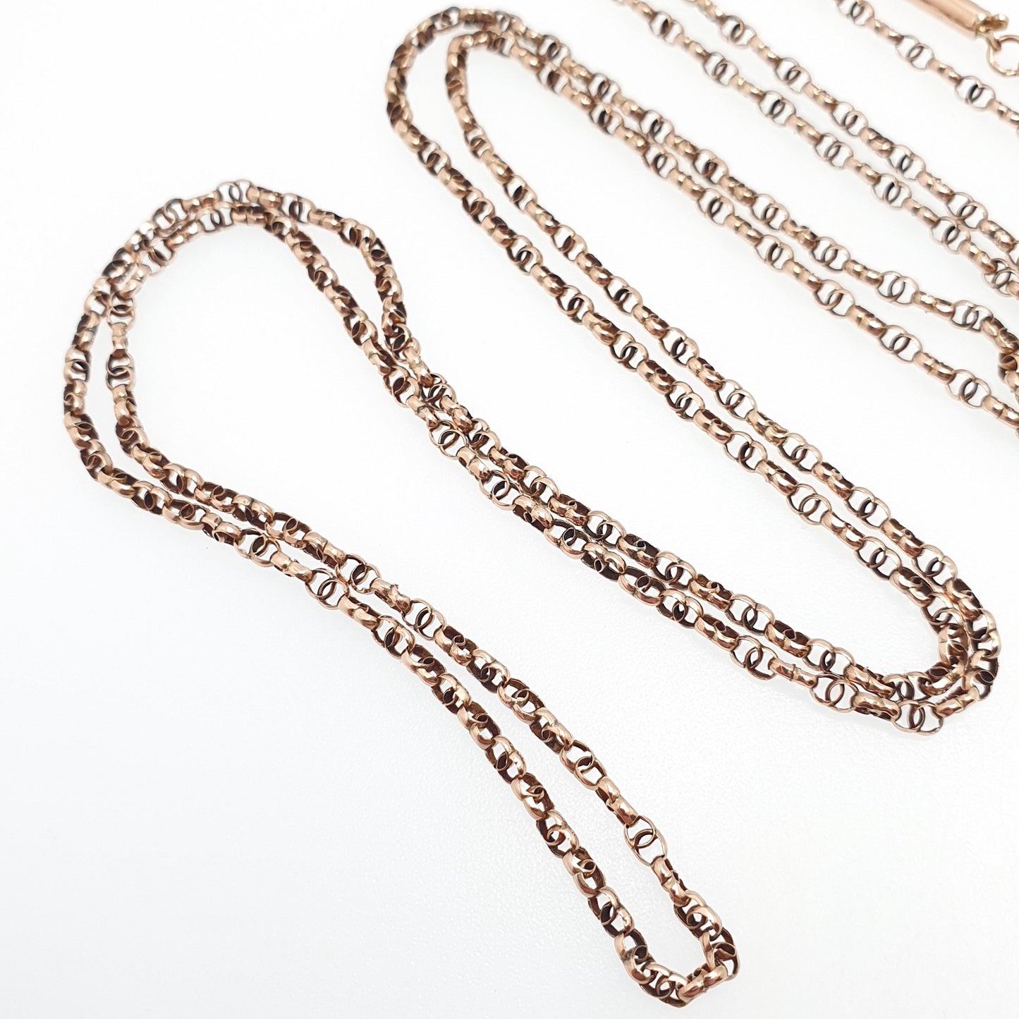 Antique Victorian 9ct Gold Muff Chain Necklace Figure 8 Link Infinity Solid 9k 375 Rose Gold Guard 100cm 8.77g Long Vintage