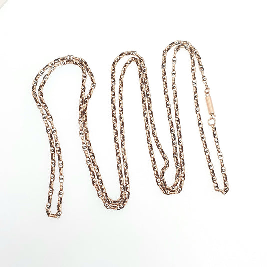 Antique Victorian 9ct Gold Muff Chain Necklace Figure 8 Link Infinity Solid 9k 375 Rose Gold Guard 100cm 8.77g Long Vintage