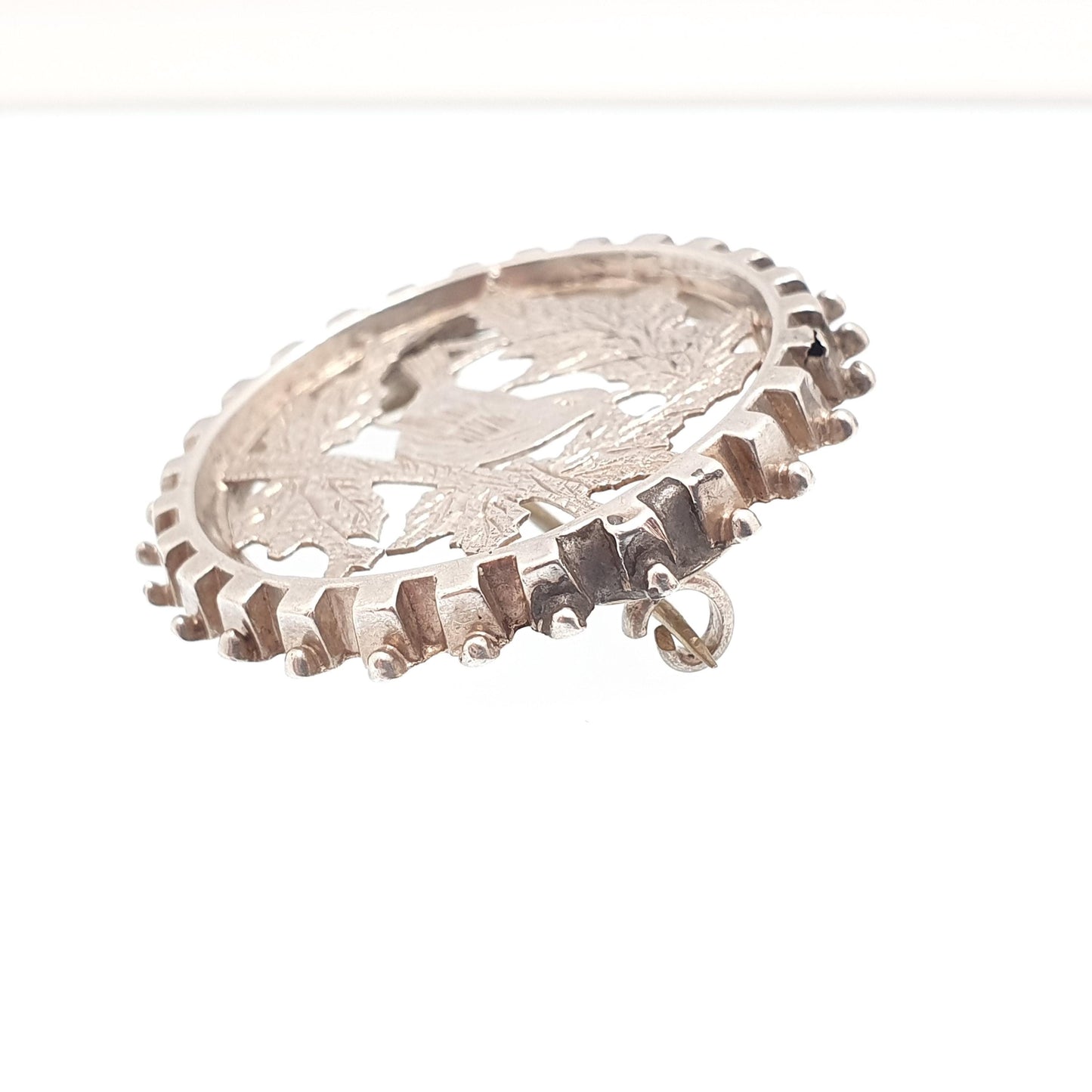 Antique Victorian Solid Silver Bird Brooch Etruscan Wheel Pin Sweetheart Good Luck Vintage Jewelry Jewellery