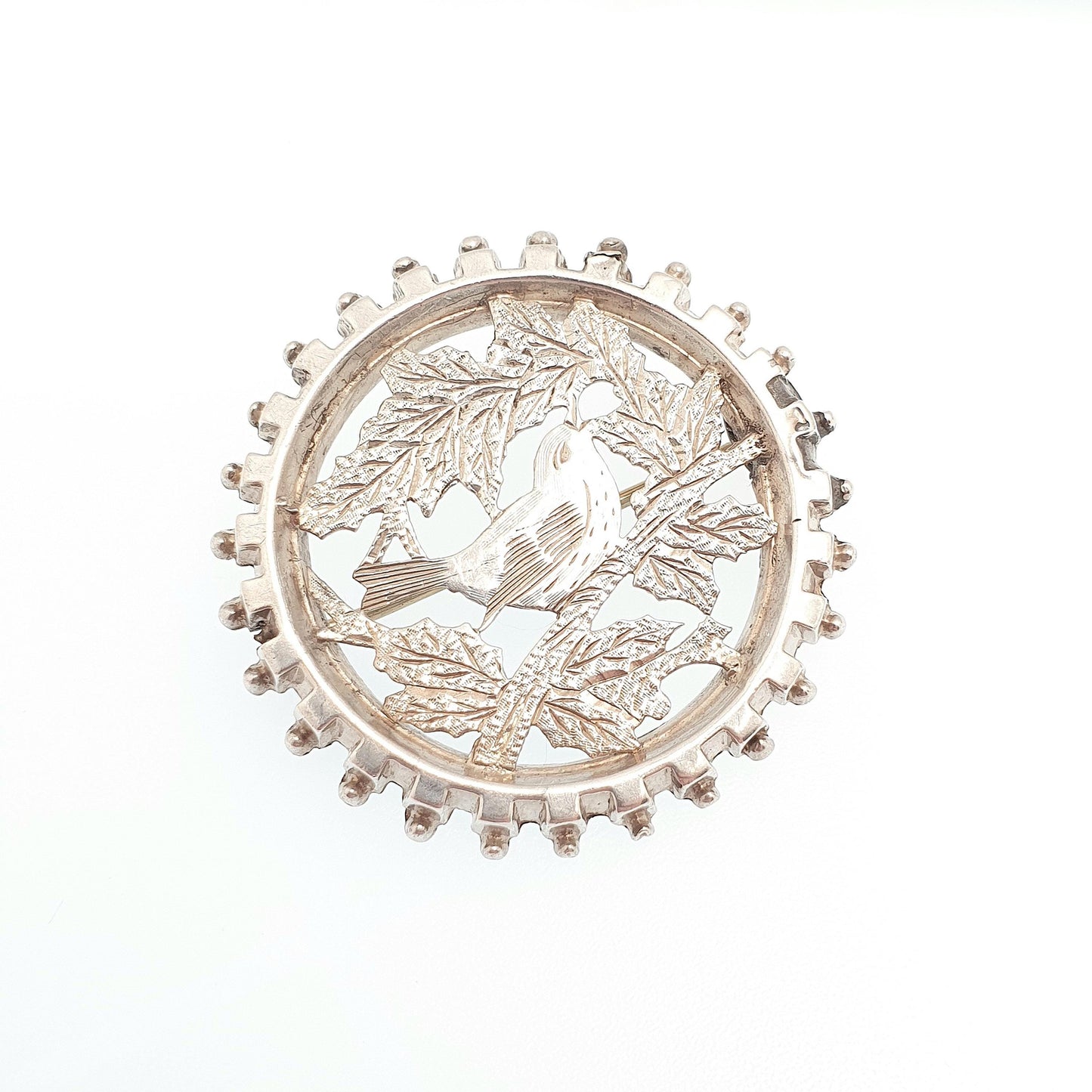 Antique Victorian Solid Silver Bird Brooch Etruscan Wheel Pin Sweetheart Good Luck Vintage Jewelry Jewellery