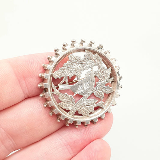 Antique Victorian Solid Silver Bird Brooch Etruscan Wheel Pin Sweetheart Good Luck Vintage Jewelry Jewellery